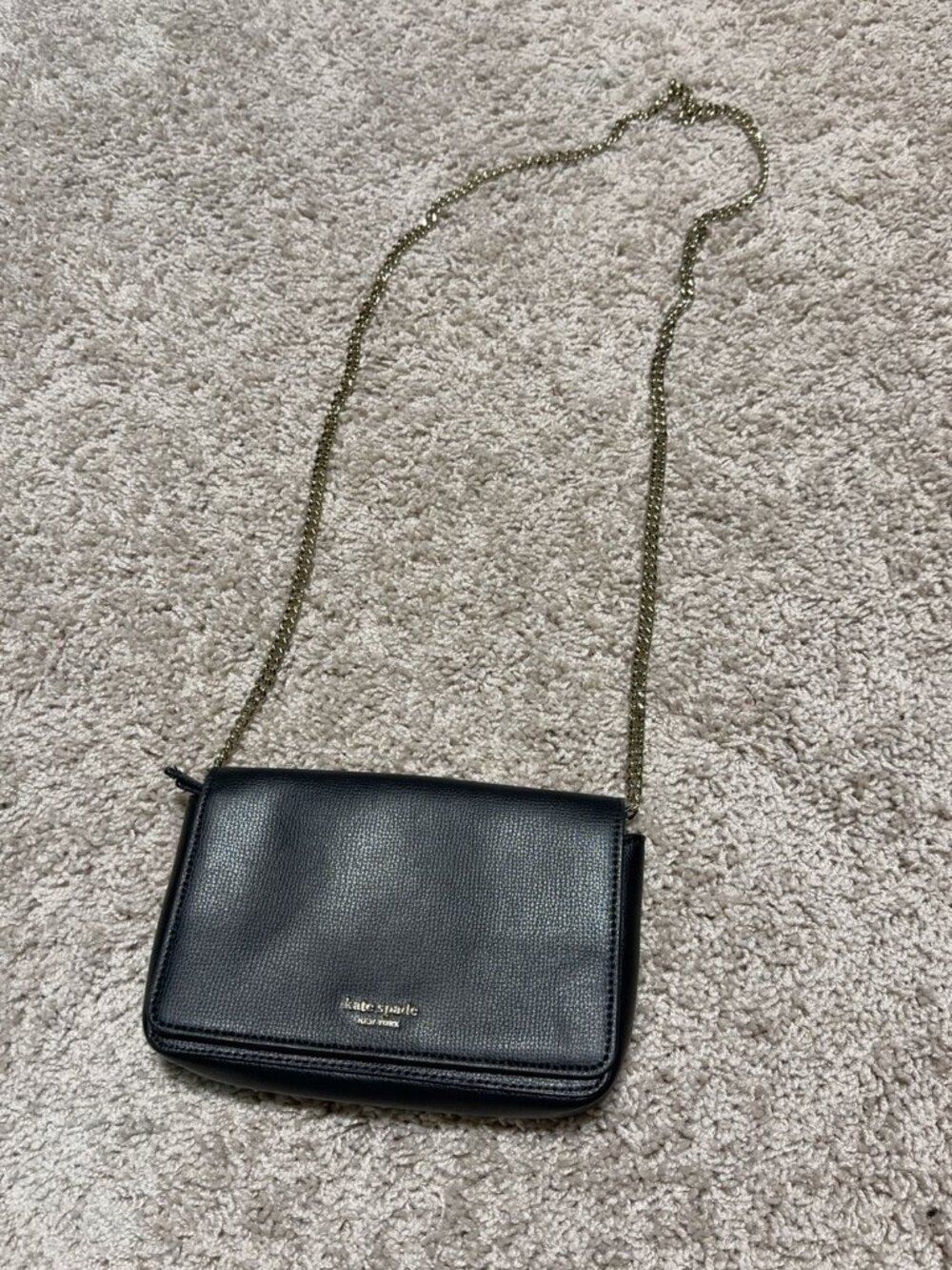 Kate Spade Black Leather Flap Chain Crossbody Bag